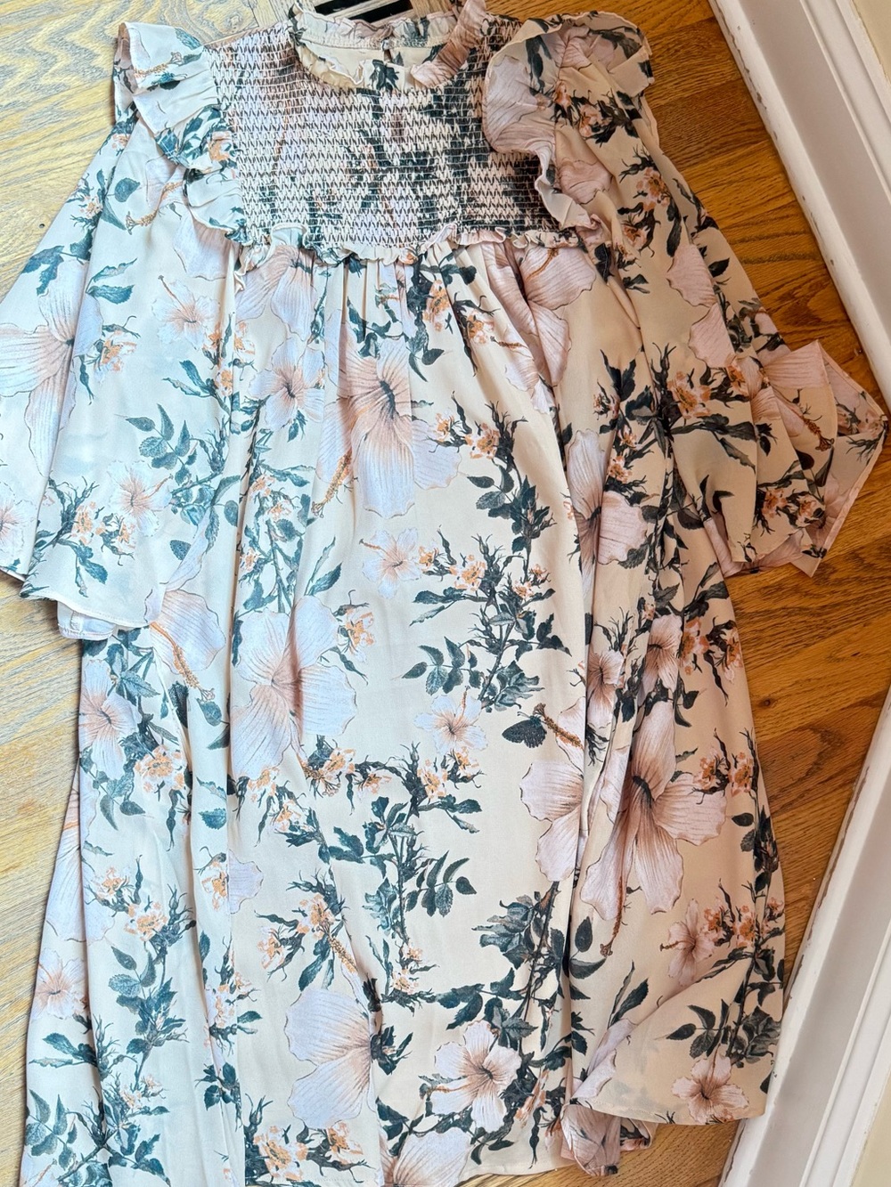 Kate Hudson Happy x Nature Floral Smocked Ruffle Midi Dress M